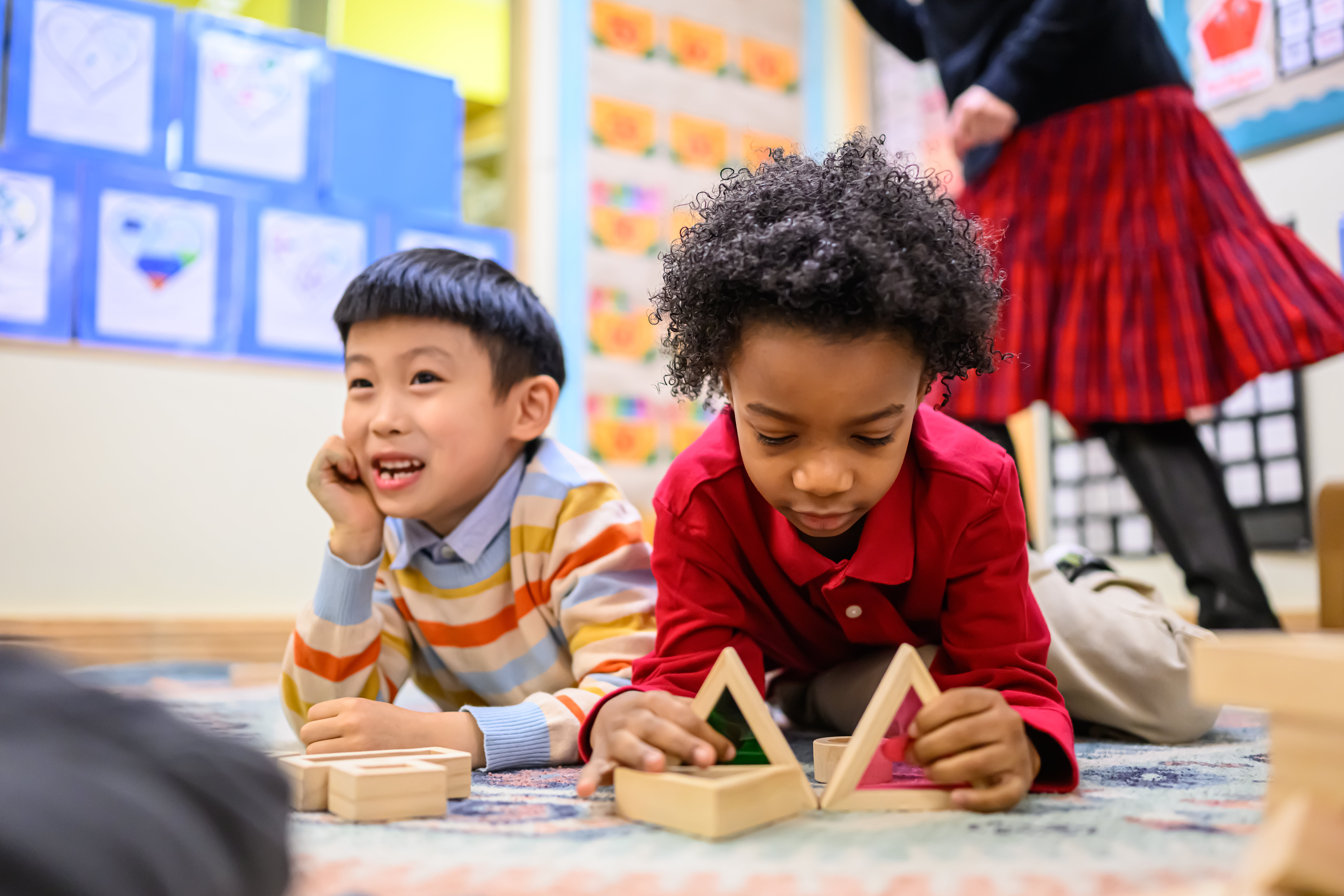 Two kindergarten students in class at The Fessenden School