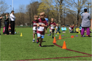 Pre-K boys pracitcing soccer drills