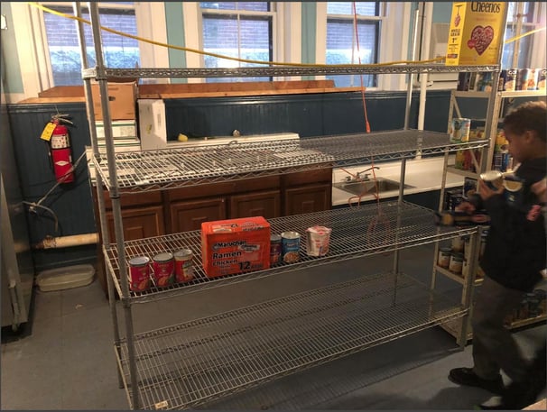 Food Pantry Shelves Before Fessenden Arrives