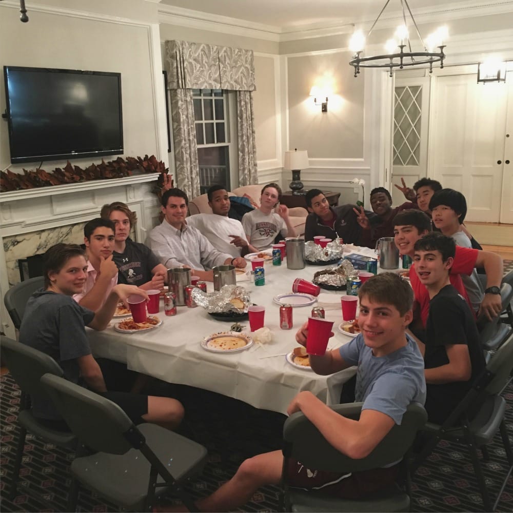  Boarding school students at Fessenden having dinner together.