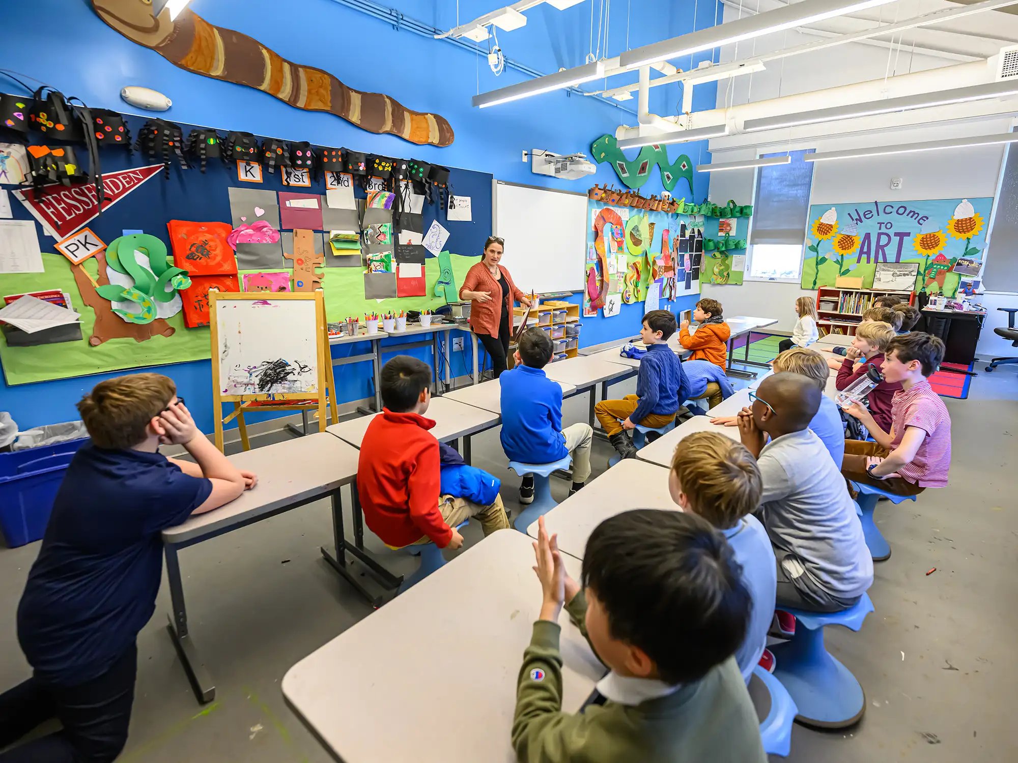 Students at Fessenden all boys school in Lower School Art Studio